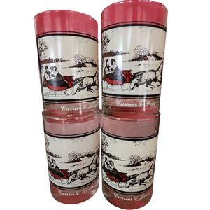 Currier and Ives Christmas Glasses Sleigh Ride Drink Glass Cups Vintage Set Of 4